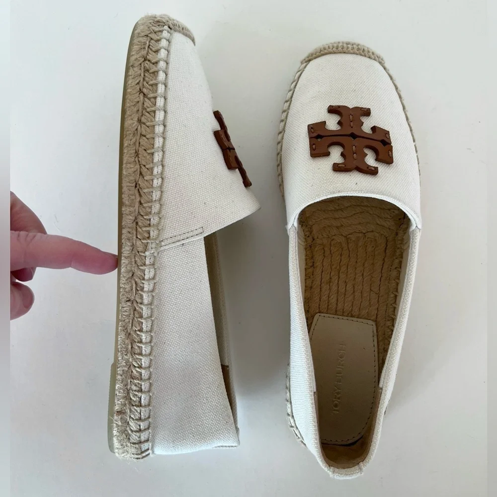 Tory Burch Everly Cotton Canvas Espadrille in Cream Off White Brie/Amber, size 6